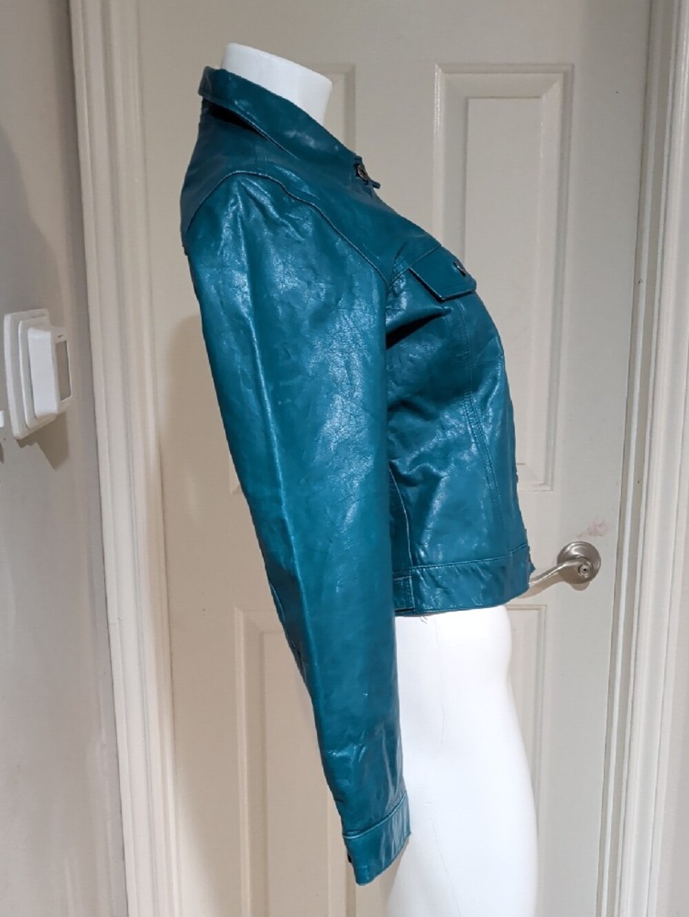 Vintage GAP Teal Leather Button-Front Jacket Women's M- Fall 2000 Collection Y2K - Picture 5 of 11